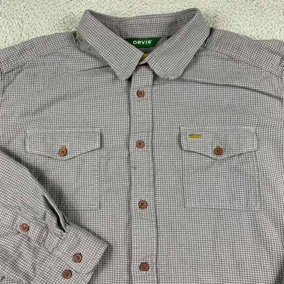 Orvis Shirt Mens 2XL XXL Grey Houndstooth Fairbanks Flannel Outdoor Long Sleeve - Picture 2 of 12